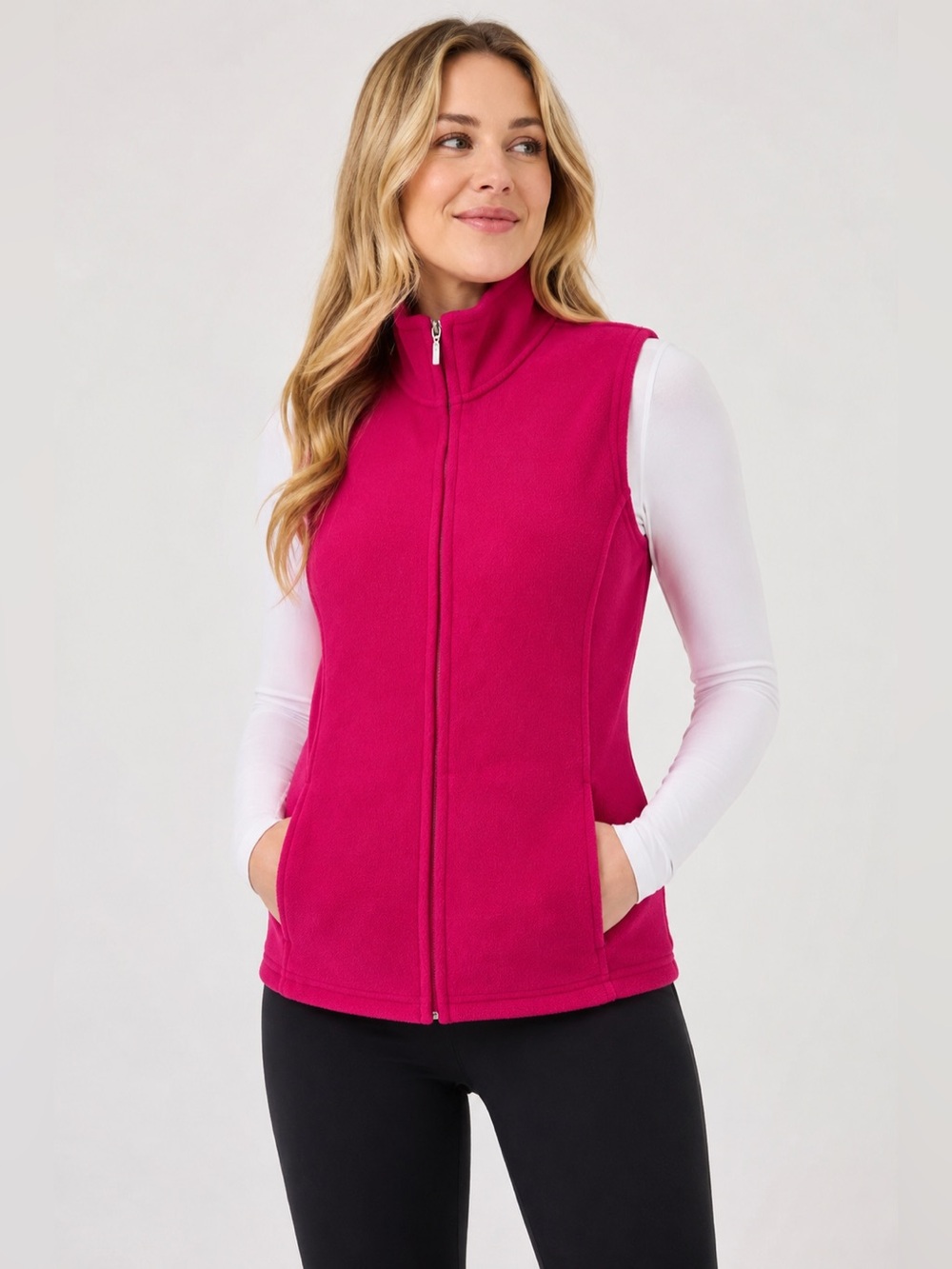 L.L.Bean Pink Fleece Vest Women’s Medium – Full Zip Cozy Outdoor Polartec